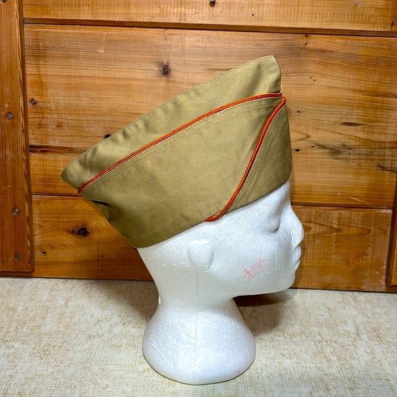 1952 Korean War Army Tan Khaki Garrison Cover cap With Mobile Repair Pin - Picture 5 of 9